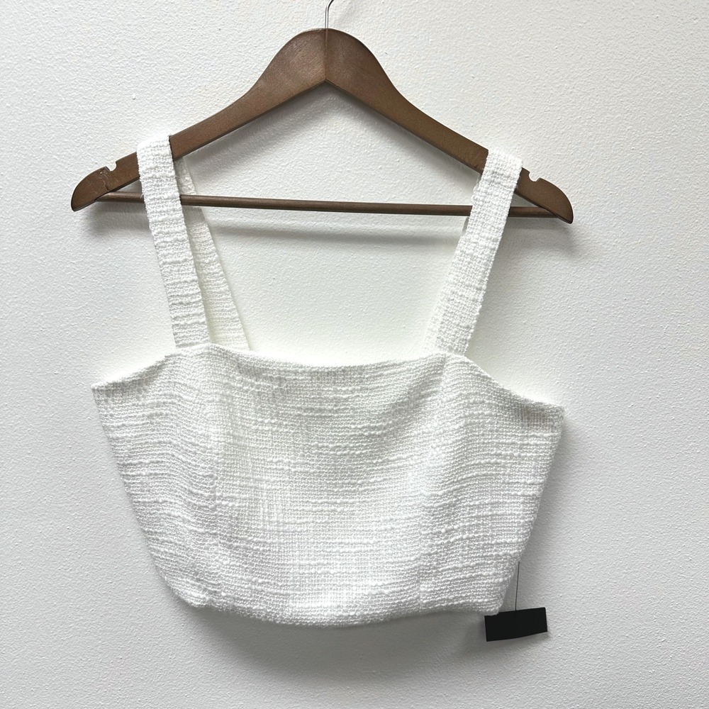Lulus Elevated Attitude Tweed Sleeveless Top White Size L‎